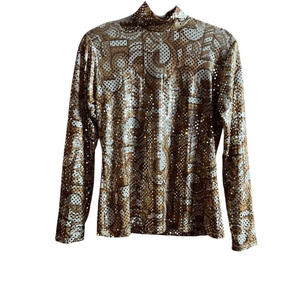 Amazing 90s does 70s Psychedelic Artsy Print top with Mirror Dots accent
